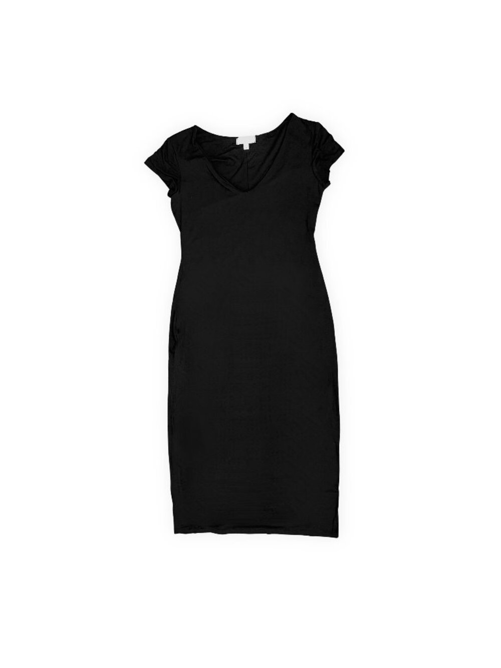See You Monday Black Bodycon Midi Dress Cap Sleeve V-Neck Stretch Size L